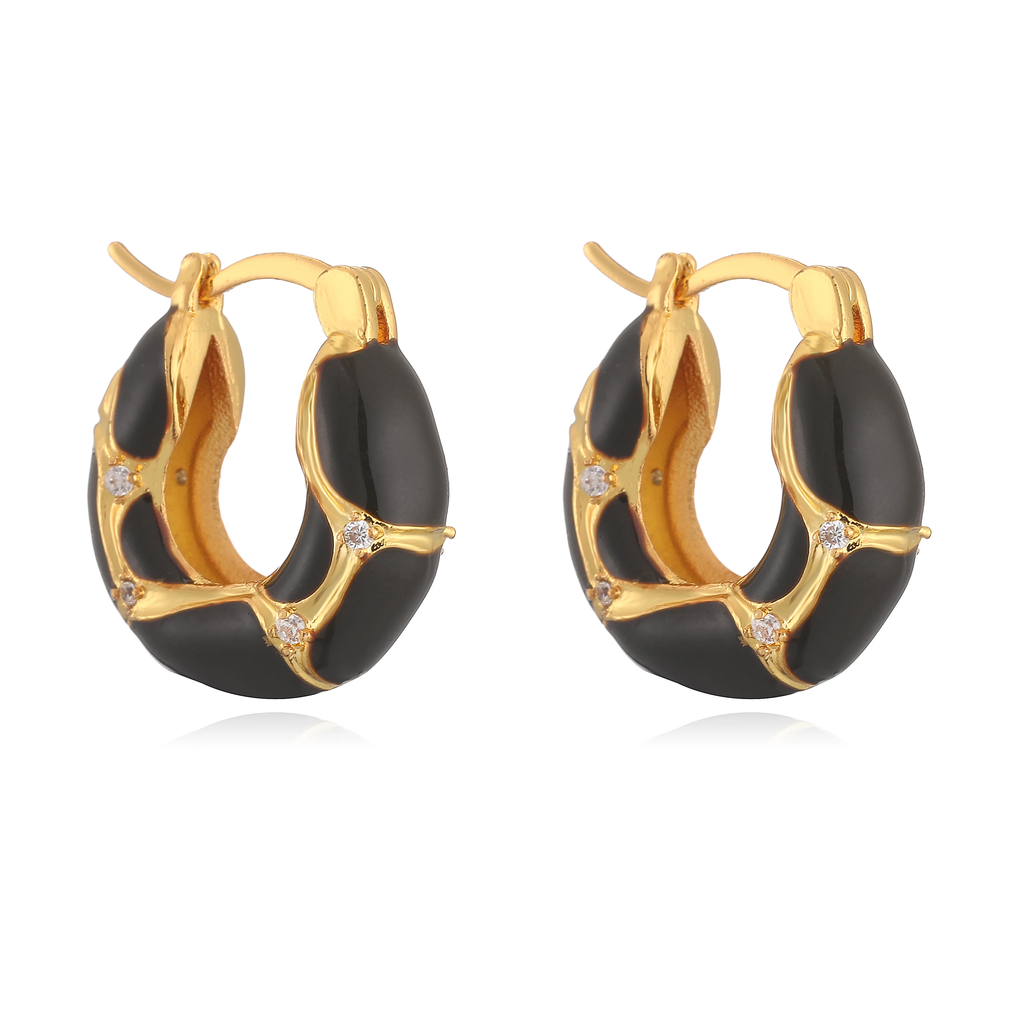 HECHENG,New Trendy Enamel Color Metal Texture Small Hoop Earrings for Women Gold Plated Statement Ear Buckle Creative Jewelry