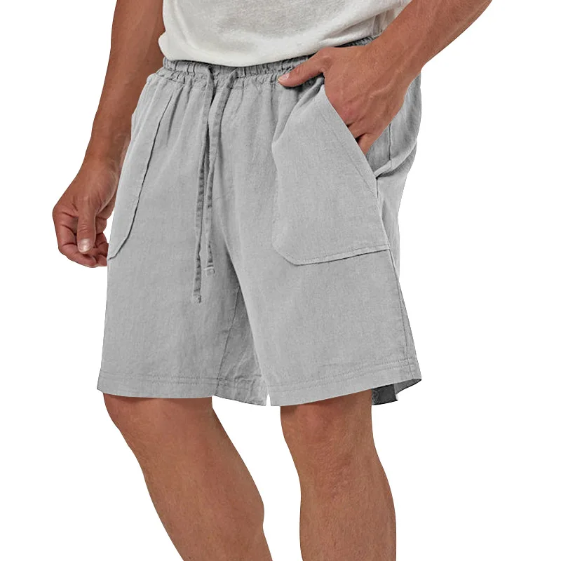 2024 mode musim panas baru celana pendek kasual Solid pria celana pantai sejuk tali serut celana pendek olahraga linen katun