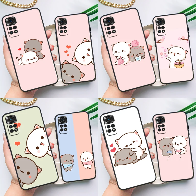 Mochi Peach Cat Case For Xiaomi Redmi Note 11 10 8 9 12 Pro Note 11S 10S 9S 8T Redmi 10 10C 12C 9C 9T Cover