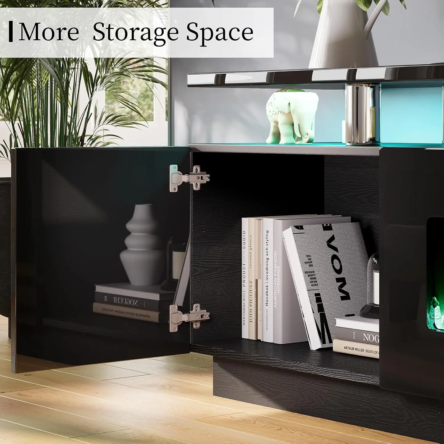 Lareira TV Stand com luzes LED, moderno alto brilho lareira, centro de entretenimento, 40 polegadas, 80 polegadas