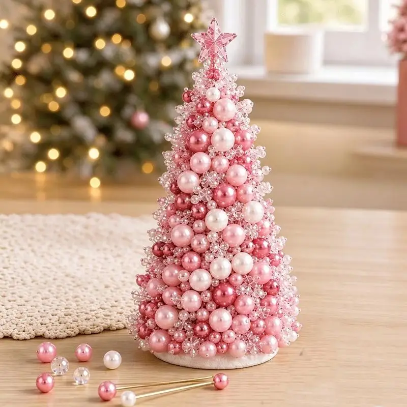 Beaded Christmas Tree DIY Kit Crystal Bead Mini Tree with Star Topper for Home Xmas Desktop Decor Holiday Craft Gift