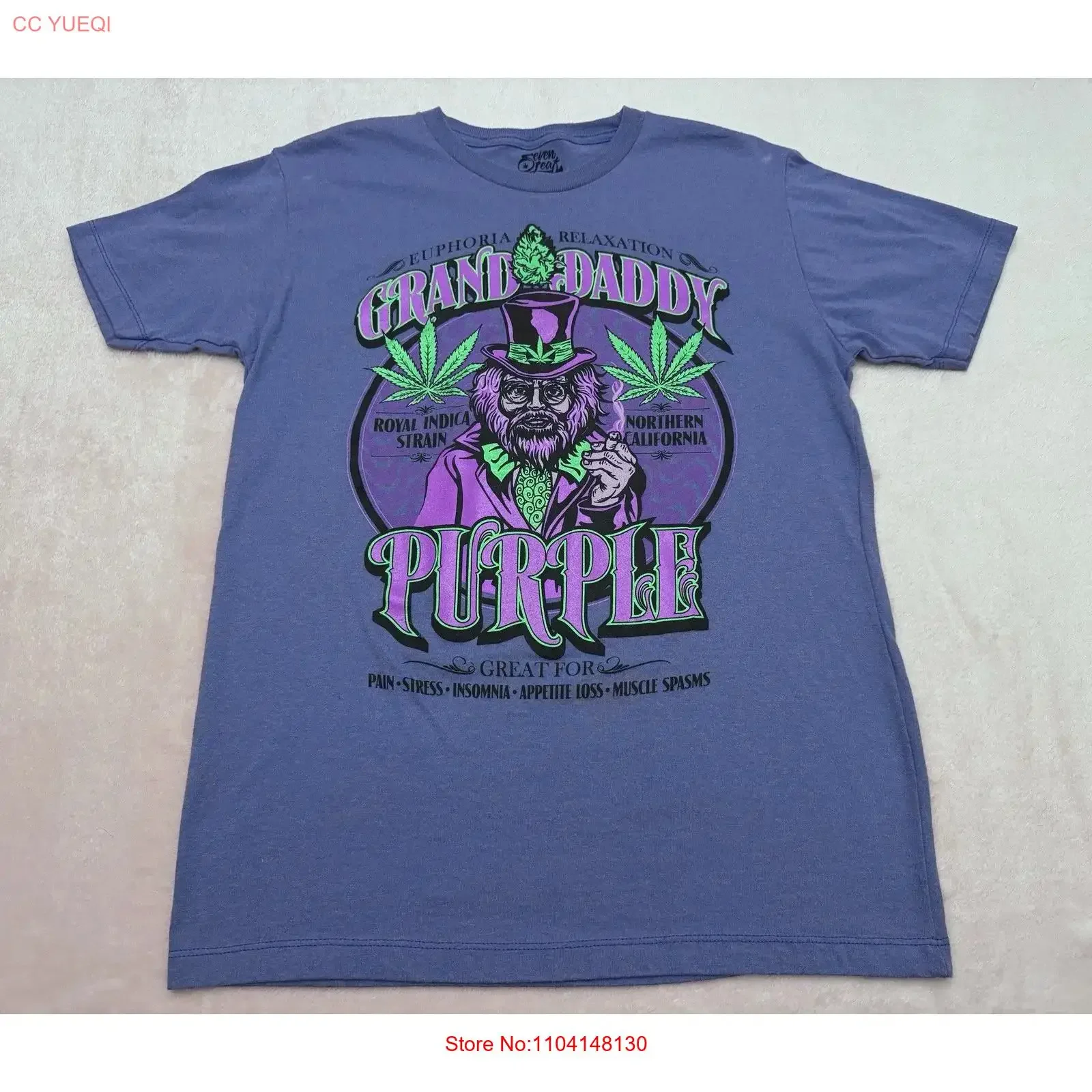 Camiseta morada mediana de siete hojas Granddaddy Rare Stoner Ships GRATIS vintage lavado Unisex Casual estirado ropa de diseñador