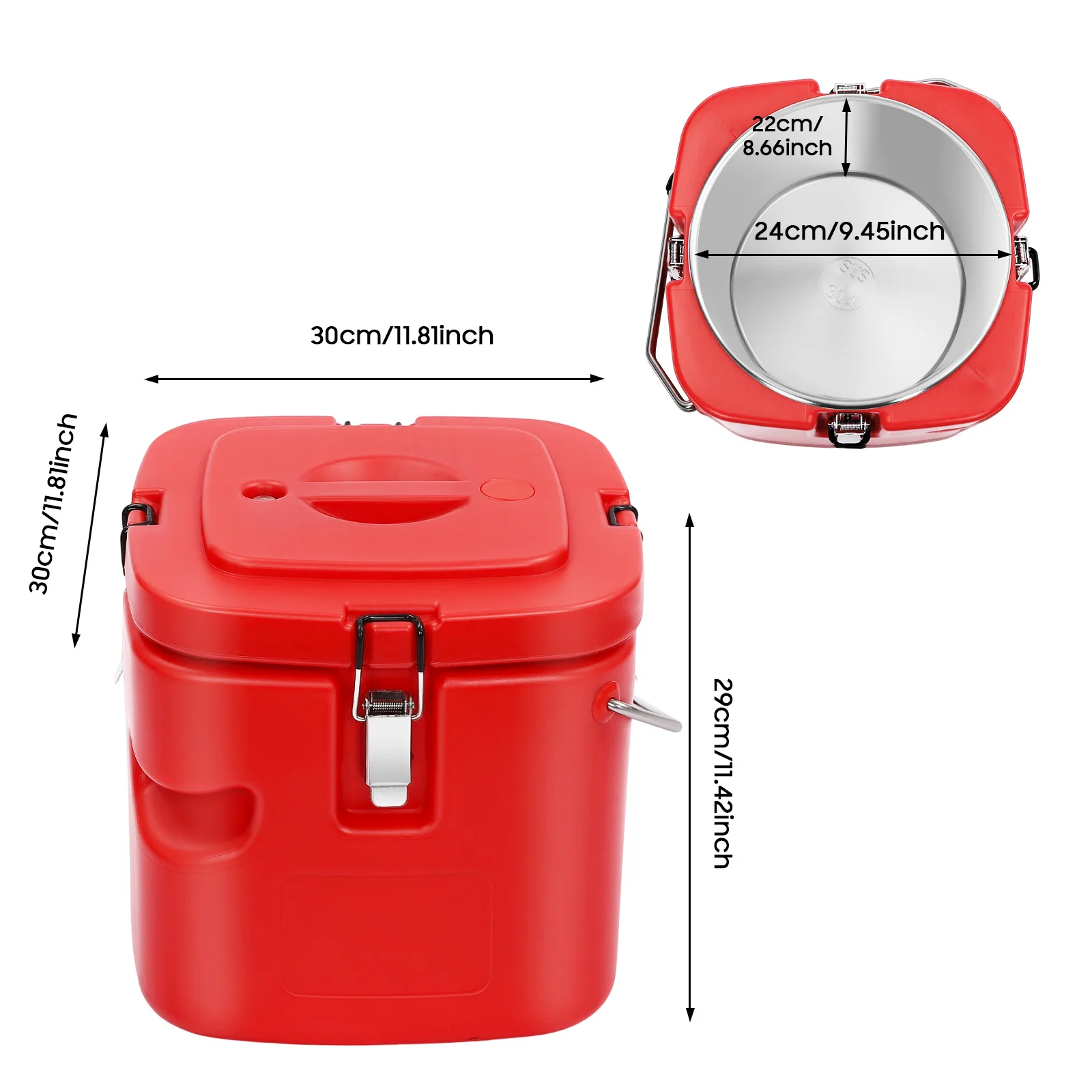 2.5Gal 304 Stainless Steel Insulated Soup Carrier Hot Cold Thermal Container PE Outer with Silicone Seal Buckle Exhaust Valve