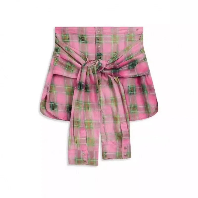 

Retro Open YY24 Spring New Sle Fade Long Sve irt And Skirt Set Casual Plaid Design Women's Busin Casual Faion