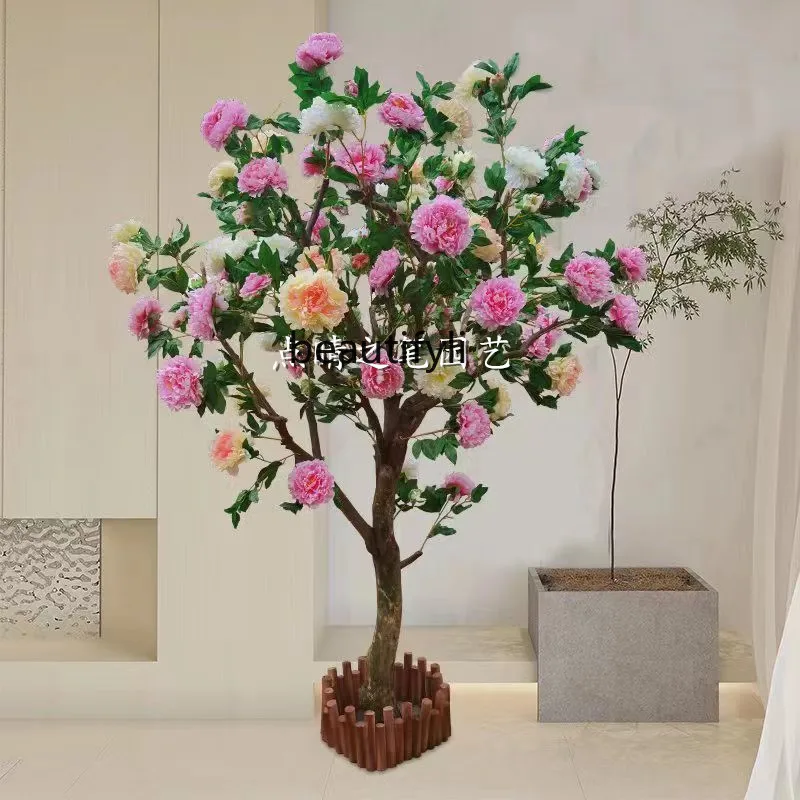 Simulation Peony Flower Trees Rich Fake Trees Floor-Standing Decorations Plant Landscape Make a Wish Happiness Tree