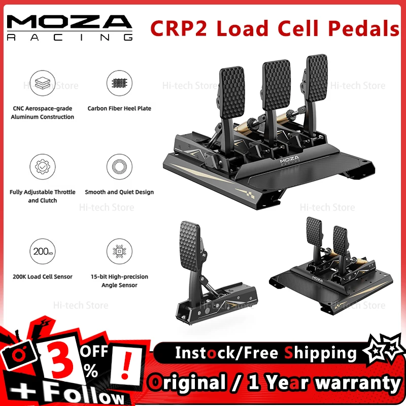 In stock MOZA CRP2 Load Cell Pedals Minimalist Design CNC Aerospace-grade Aluminum Construction  Carbon Fiber Heel Plate