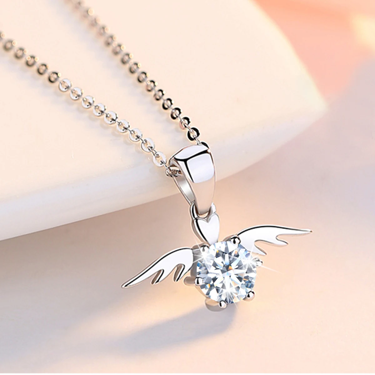 Always Walk Beside You Angel Wings 1ct 6.5mm Moissanite Necklace Solid Silver 925 Jewelry For Women Mother's Day Gift Certisfied