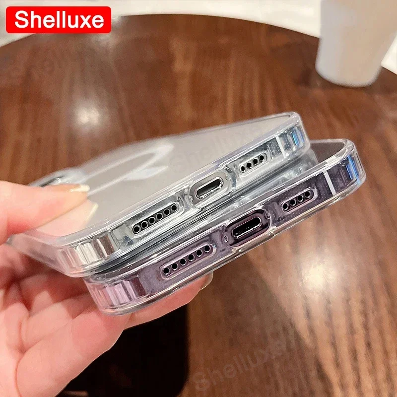 For Magesafe Magnetic Transparent Wireless Charge Case Shelluxe For iPhone 16 15 14 Plus 13 12 Mini 11 Pro Max PC Phone Cover