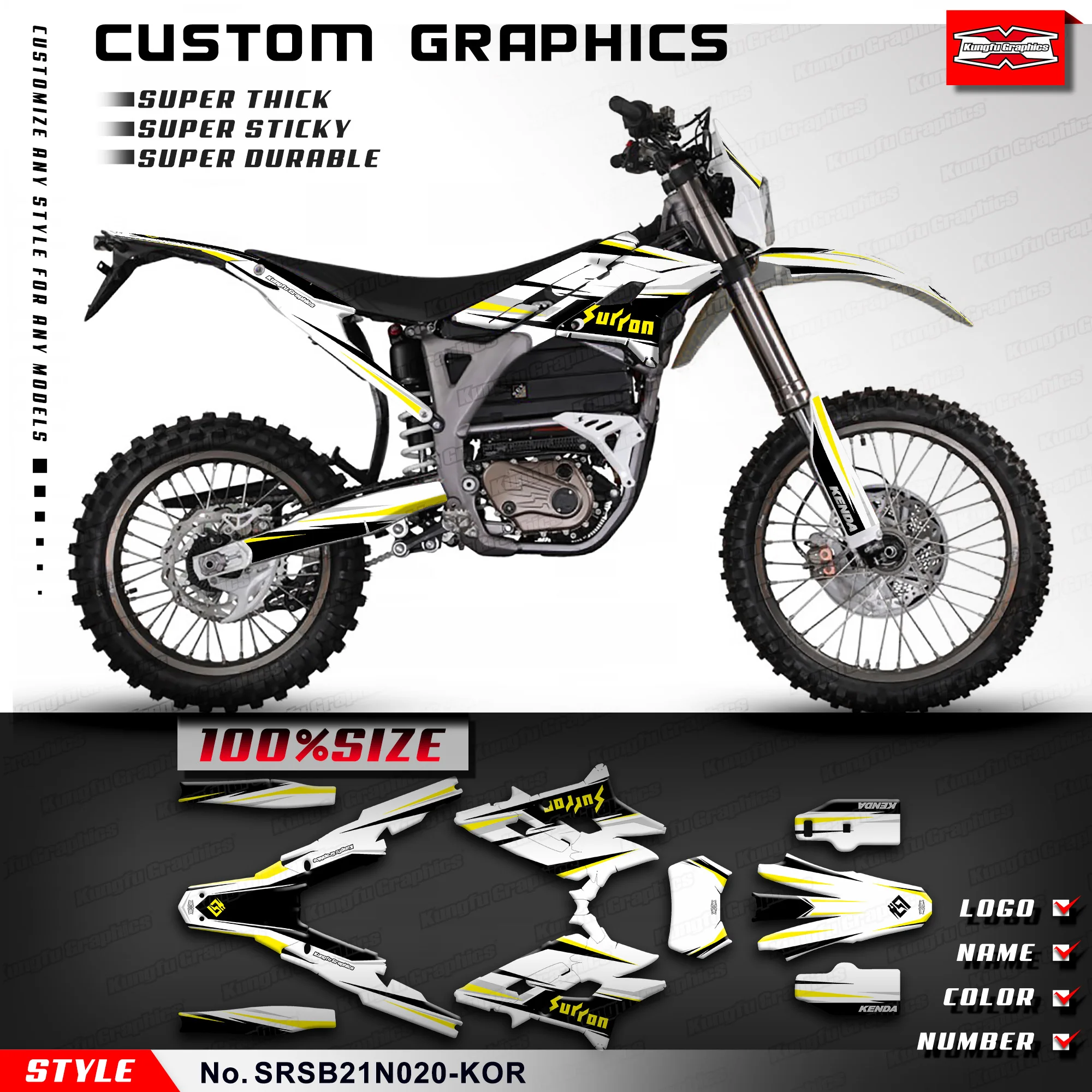 

KUNGFU GRAPHICS MX Stickers Enduro Laminated Decals for Storm Bee Dirt eBike, SRSB21N020-KOR