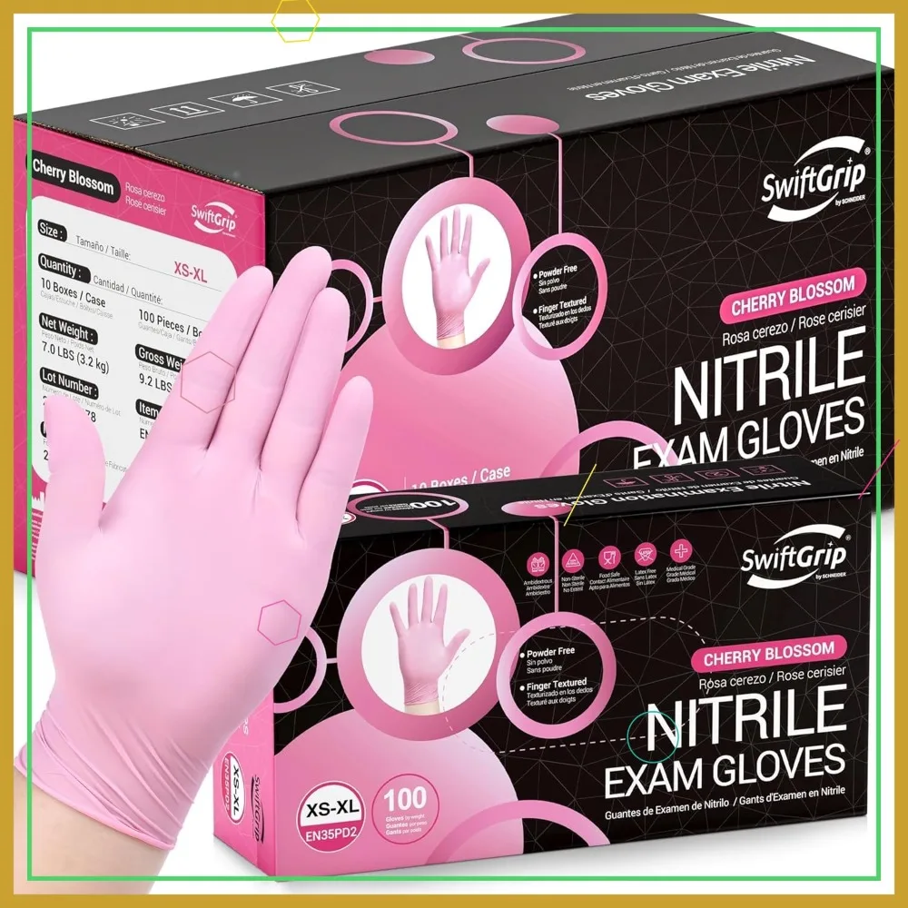 

Pink Nitrile Gloves, 3-mil, Disposable Latex-Free for Cleaning & Esthetician, Powder-Free Industrial Use, Medium Size