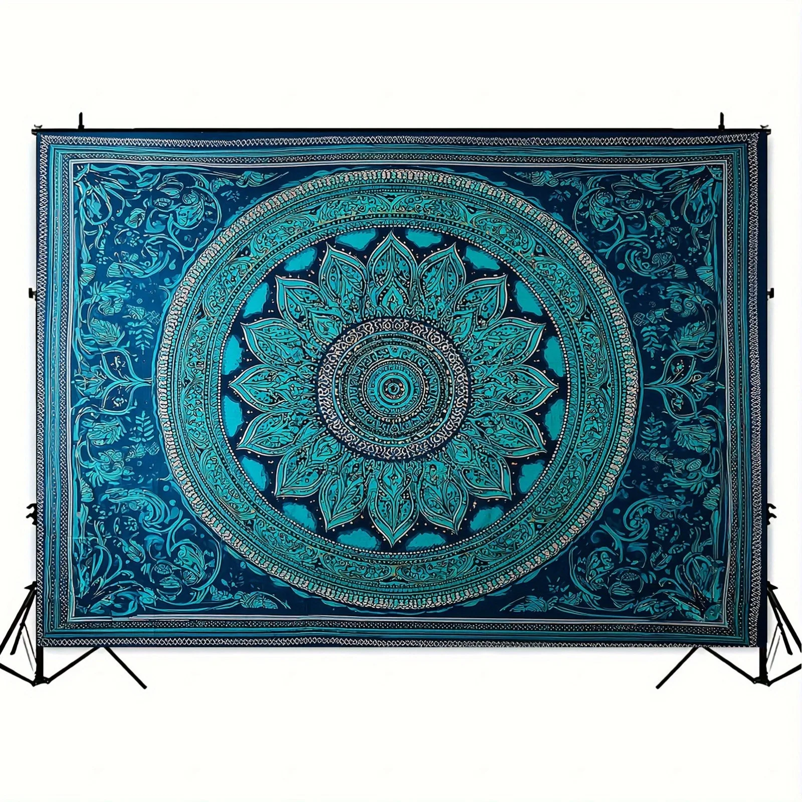 Teal Mandala Boho Tapestry, Intricate Floral Art Wall Hanging, Vibrant Bohemian Home Decor Gift