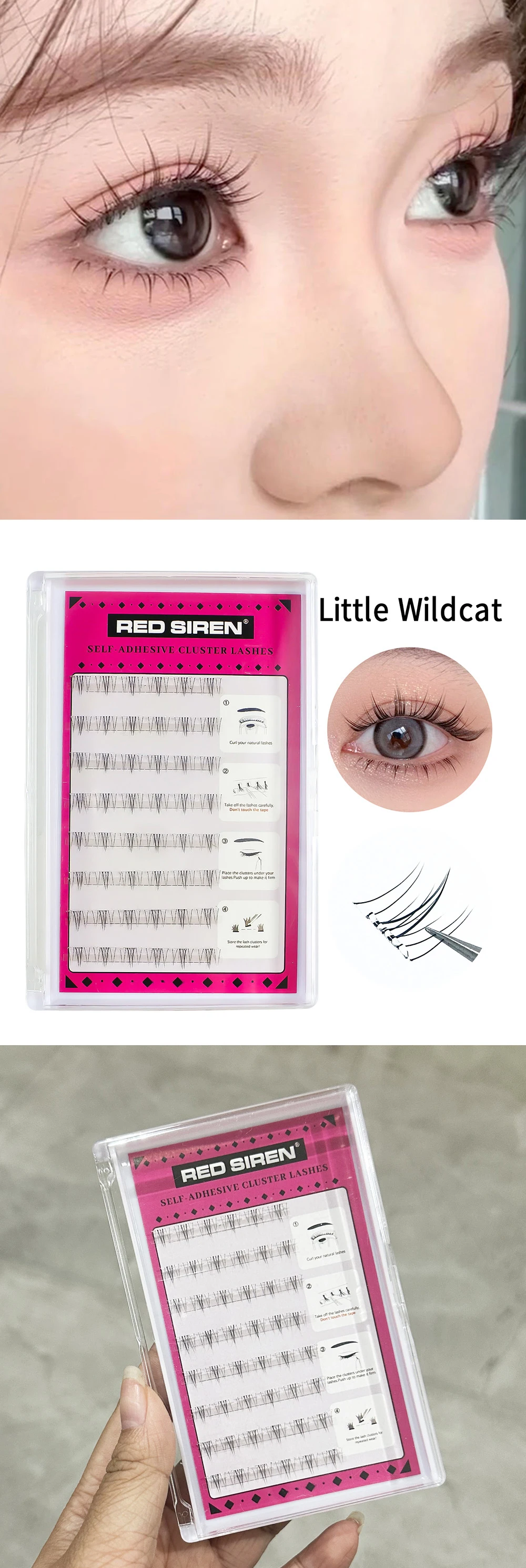 Selbstklebende untere Wimpern, kein Kleber erforderlich, wiederverwendbar unter der Wimpern, koreanisch/Make-up, DIY, individuelle Manga-Wimperncluster – Detail 7