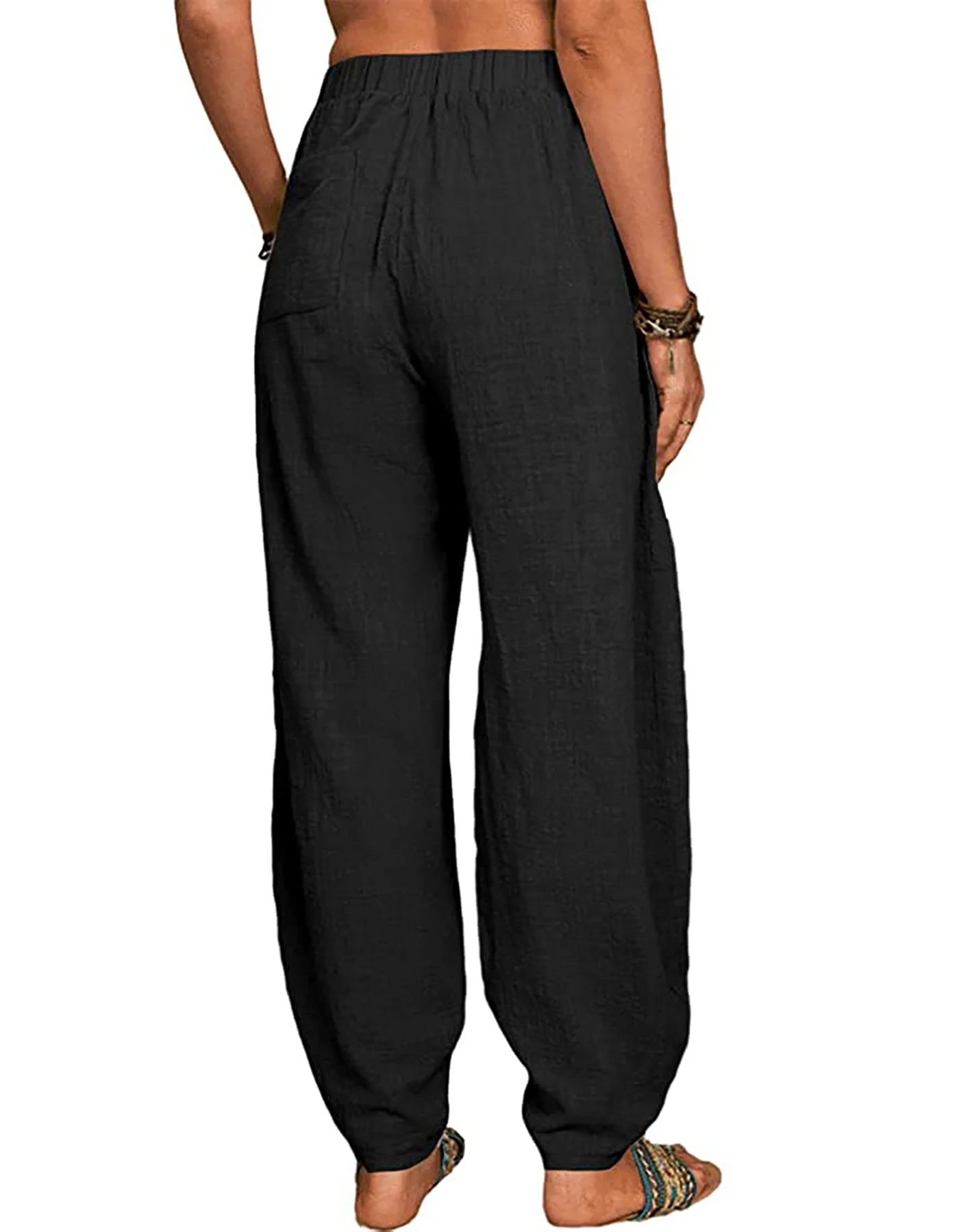 Damenmode Boho Haremshose Lässige Weite Hose mit Elastischem Bund und Seitentaschen in Unifarbe für den Alltag – Detail 5