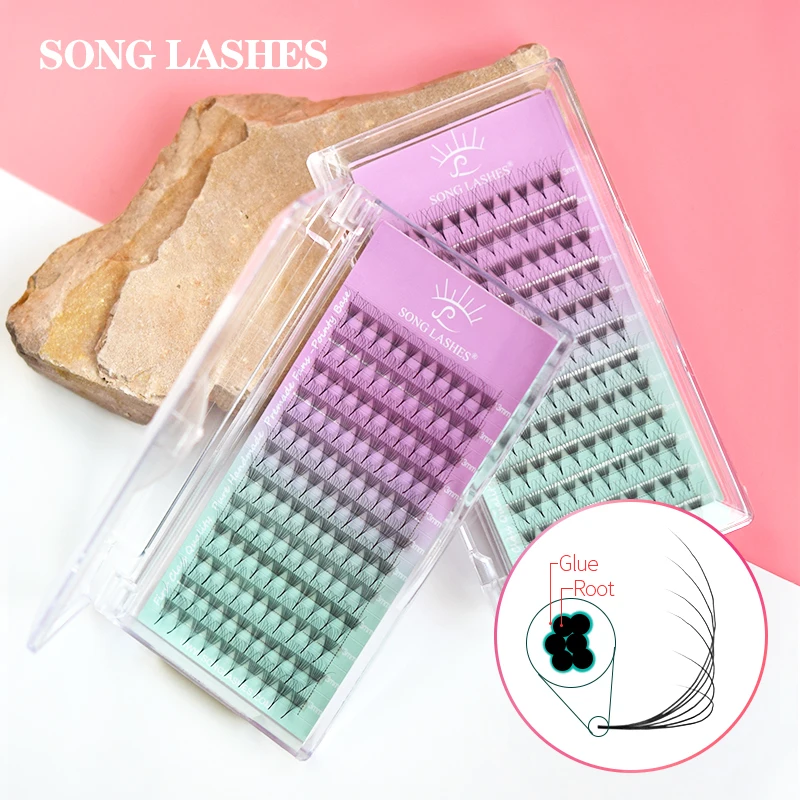 

Готовые объемные ресницы SONG LASHES 6D/8D, Профессиональные Накладные ресницы с острым основанием, острые тонкие чистые темные черные ресницы