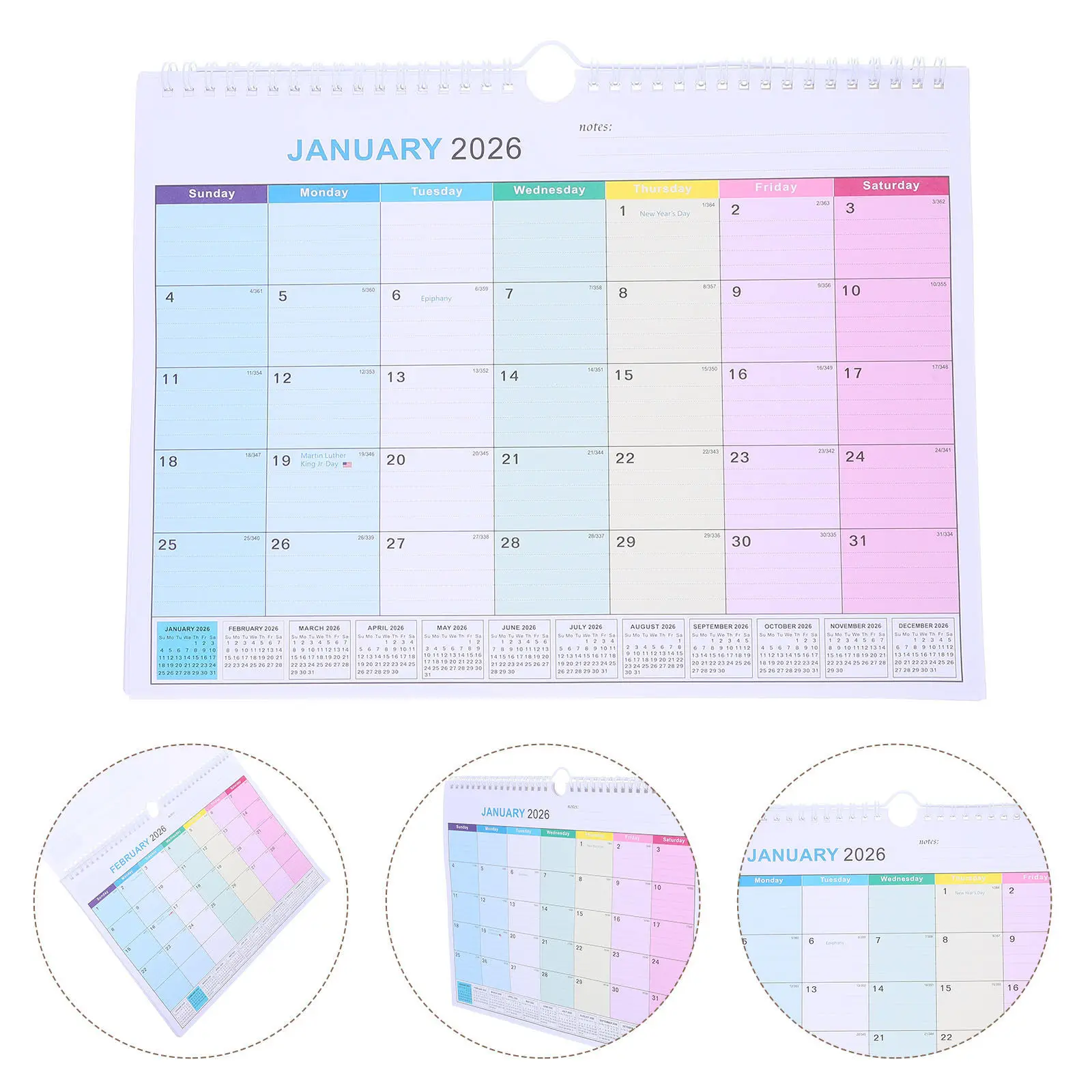 

Hanging Horizontal Wall Calendar 2026 2027 18 Months Spiral Bound Large Daily Planner Blank Space for Tasks Meetings Birthdays