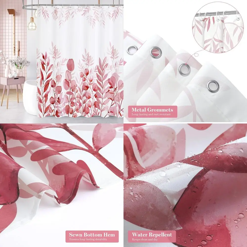 

Розовая эвкалиптовая занавеска для душа, винтажные тканевые занавески для душа с листьями растений для декора ванной комнаты в деревенском стиле, шикарные современные ботанические ш