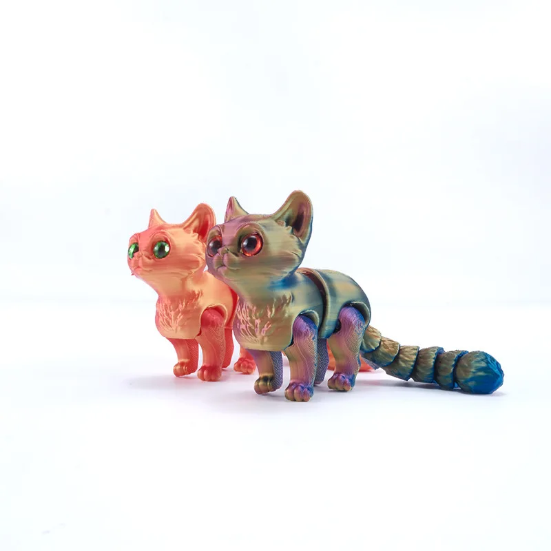 Simulated Color Kitten 3D Printed Toy Model Cute Cat with Retractable Tail and Movable Joints Children Gift Toy Desktop Ornament