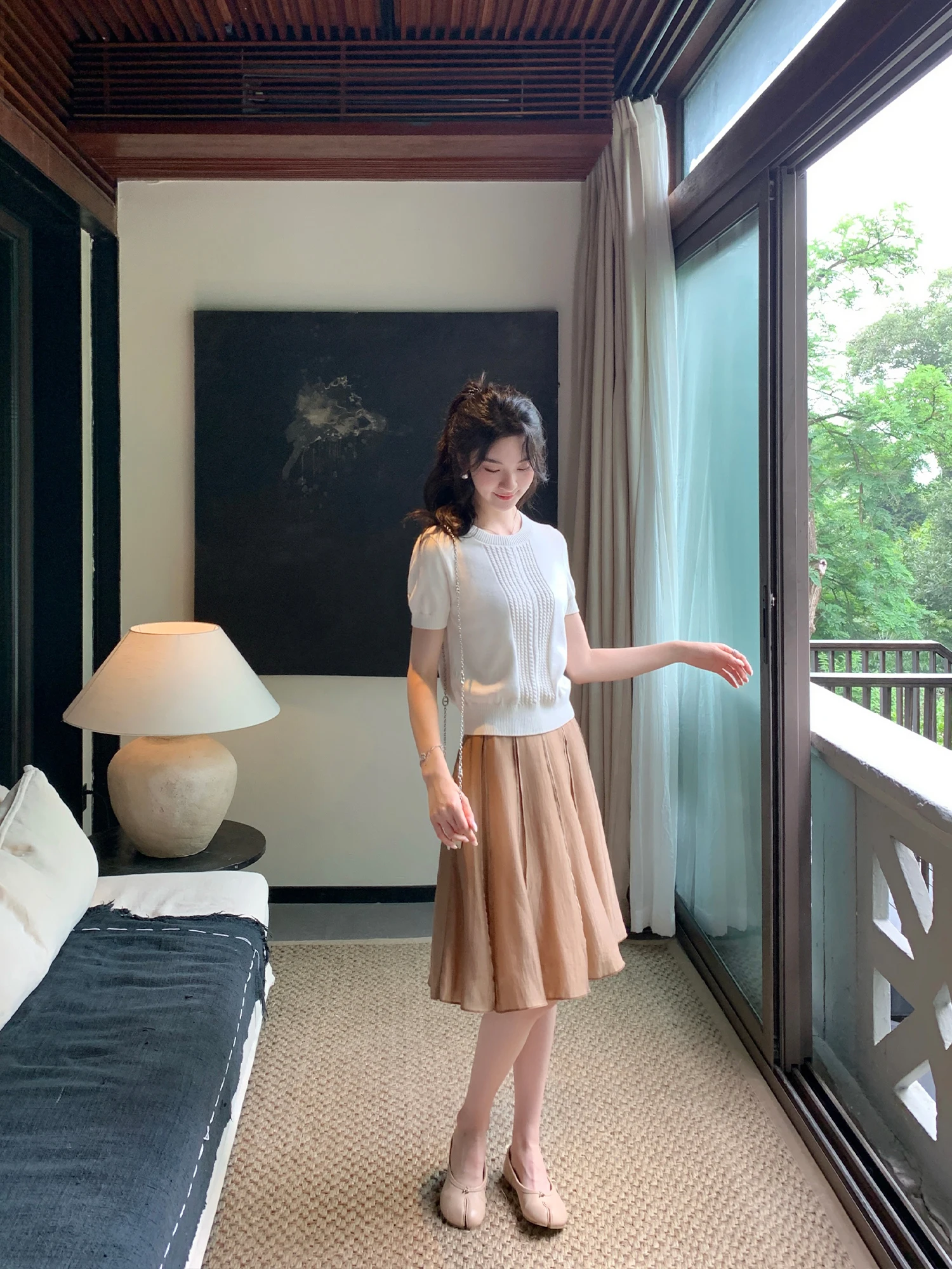 Elegant High Waist Midi Skirt in White Ballet Style by Pusumede for Women A-Line Skirt Smart Feminine Summer Collection