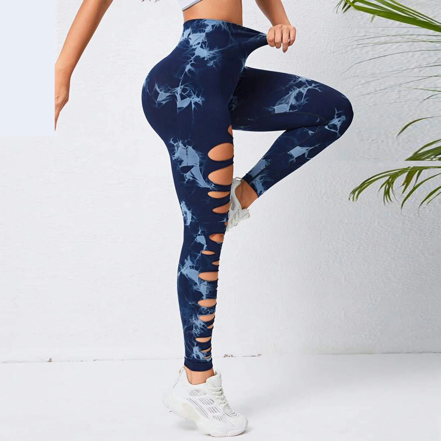 女性穴タイダイジムレギンススポーツエクササイズヨガパンツうずくまるフィットネスタイツハイウエストワークアウトトレーニングアスレチックレギンス