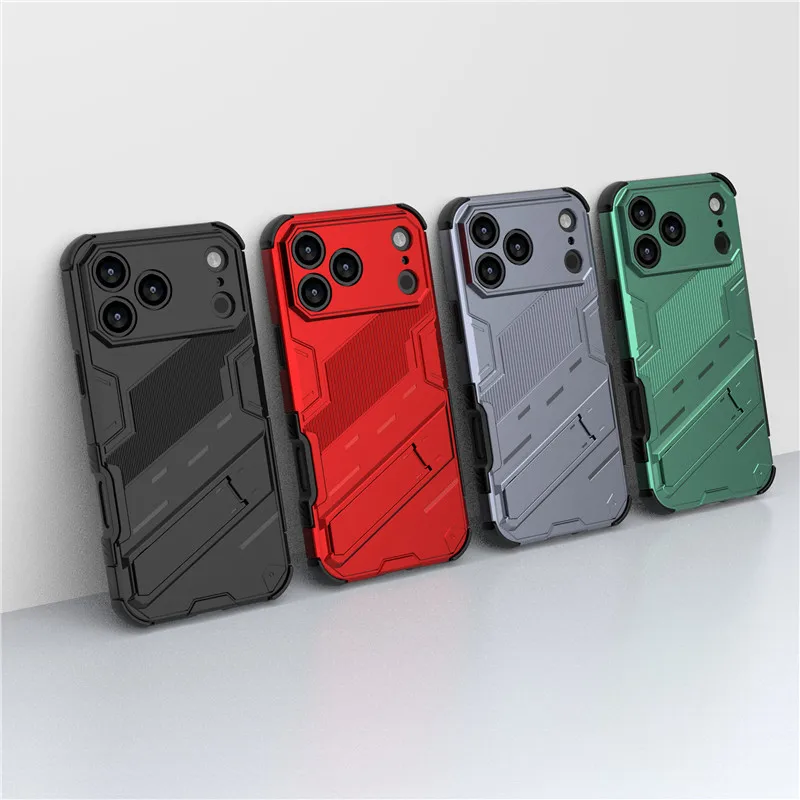 

For iPhone 17 Pro Max Case For Apple iPhone 14 15 16 17 Pro Max Cover Punk Style Hard Armor Bracket Shockproof Protective Bumper