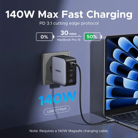 UGREEN Зарядное устройство GaN мощностью 200 Вт QC4.0 3.0 Быстрая зарядка для ноутбука Macbook Pro iPhone 17 16 Samsung S25 Xiaomi Tablet PD 3.1 Быстрое зарядное устройство