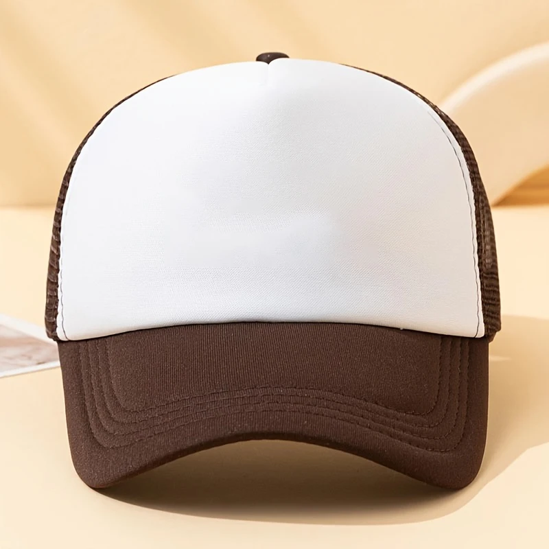 หมวกตาข่ายเบสบอลสีทึบ ระบายอากาศได้ดีและกันแดดสําหรับฤดูใบไม้ผลิและฤดูร้อน หมวกคนขับรถบรรทุก สไตล์มินิมอลสําหรับเดินทางกลางแจ้ง
