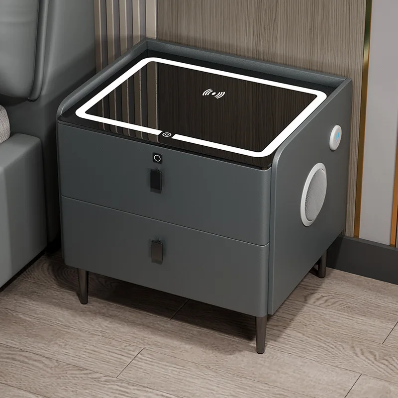

Two-Story Luxury High-End Intelligent Bedside Table Multifunctional Nightstand with Rechargeable Lock and Wireless Charging