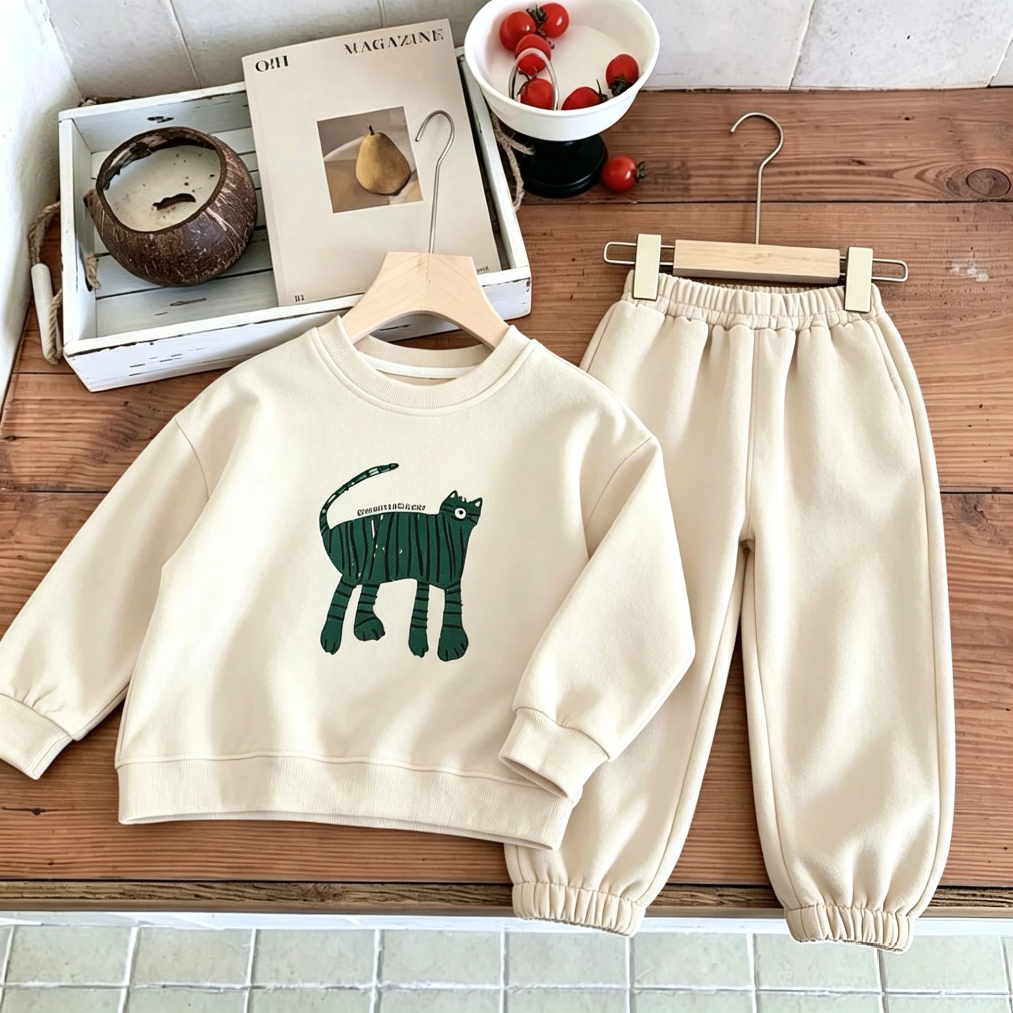 Herbst Neue Kinderkleidung Langarm-Anzug Einfache Modische Sweatshirt-Garnitur Locker Lässig Mädchen Jungen Hoodie + Hose 2-teilig/Set – Detail 2