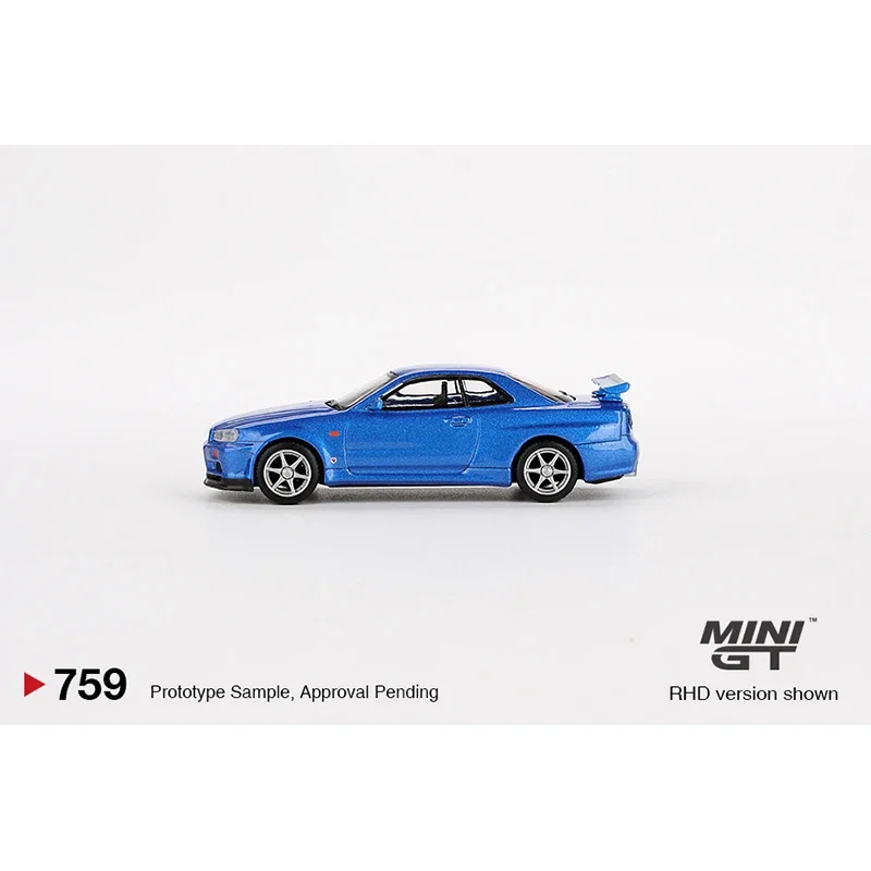 MINIGT-Diorama Skyline GTR R34 V SPEC Bayside bleu, modèle moulé sous pression, jouets de collection, 759, 1:64