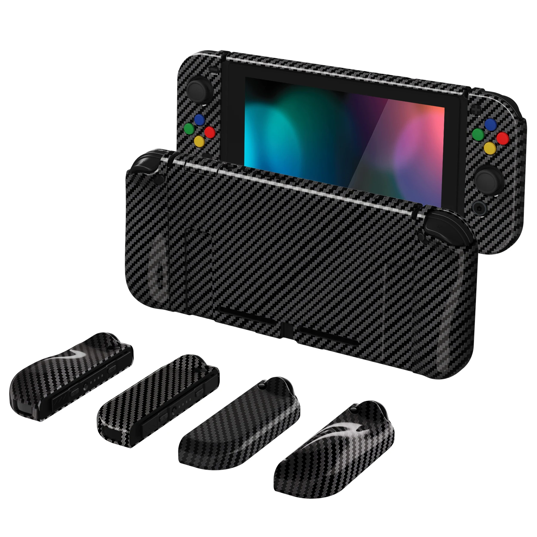 

PlayVital AlterGrips Ergonomic Dockable Protective Case Cover for Nintendo Switch W/Thumb Grips - Graphite Carbon Fiber