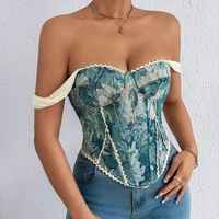American Retro Print Fishbone Camisole Female Strap Lace Spliced Slim Crop Top 2026 Streetwear Floral Vintage Beach Tank Top - Image 5