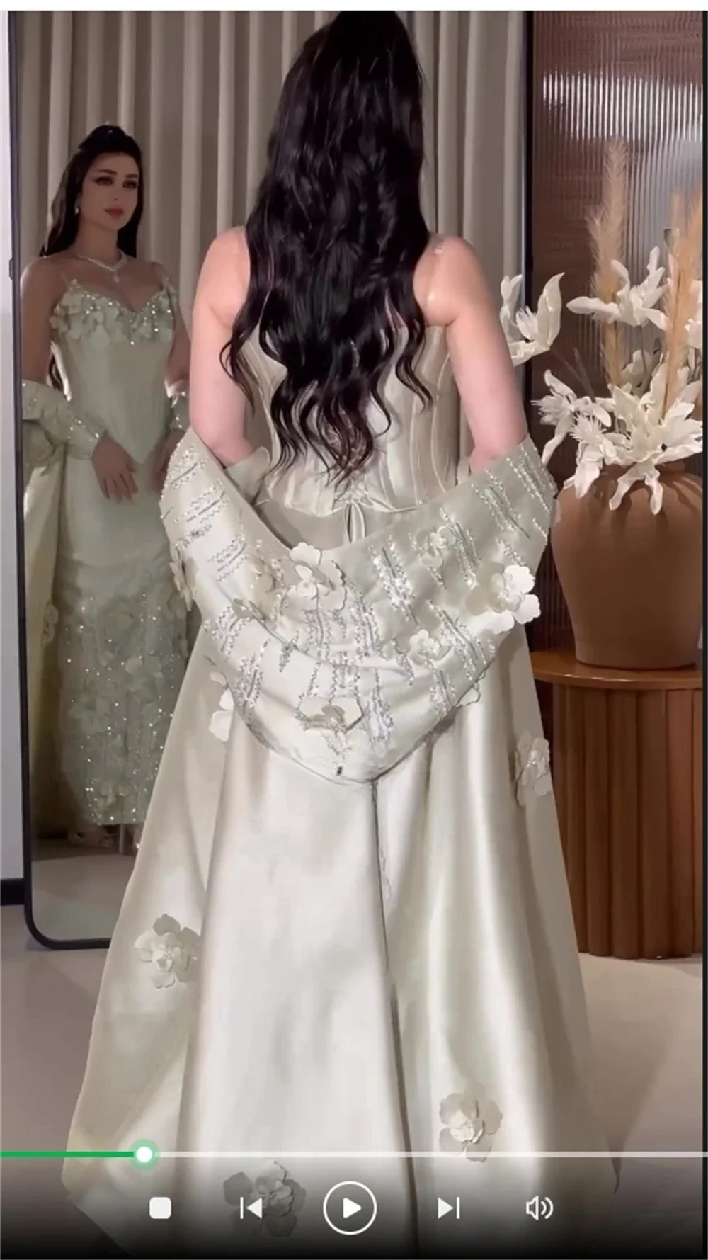 Personalizado vestido formal baile de formatura arábia saudita cinta espaguete com decote em v coluna até o chão saias lantejoulas artesanal flor