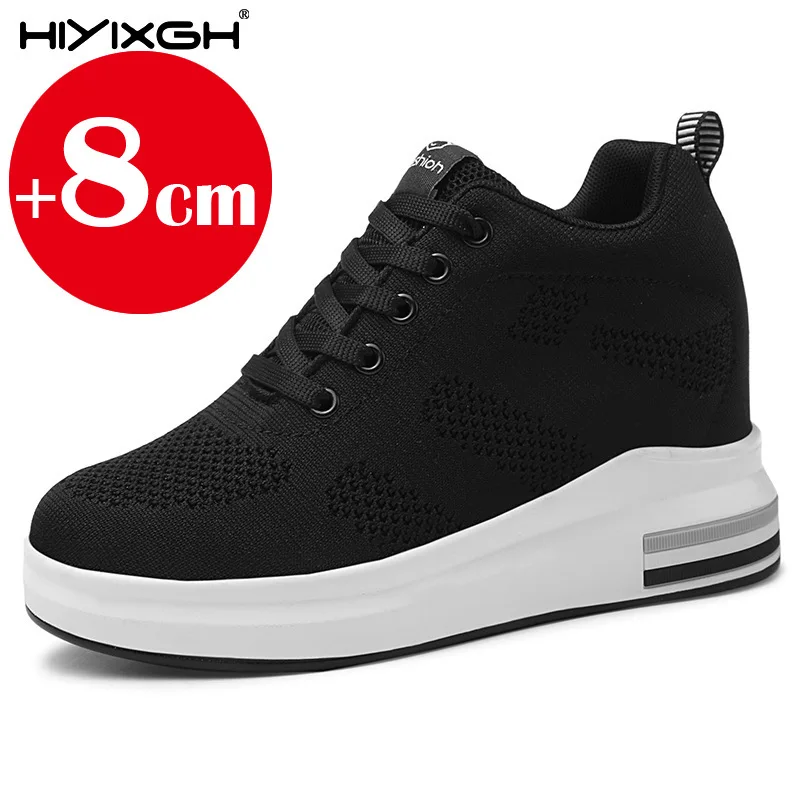 

Women's breathable mesh spring and autumn high-top casual travel thick-soled sneakers with 8 cm height increase for women