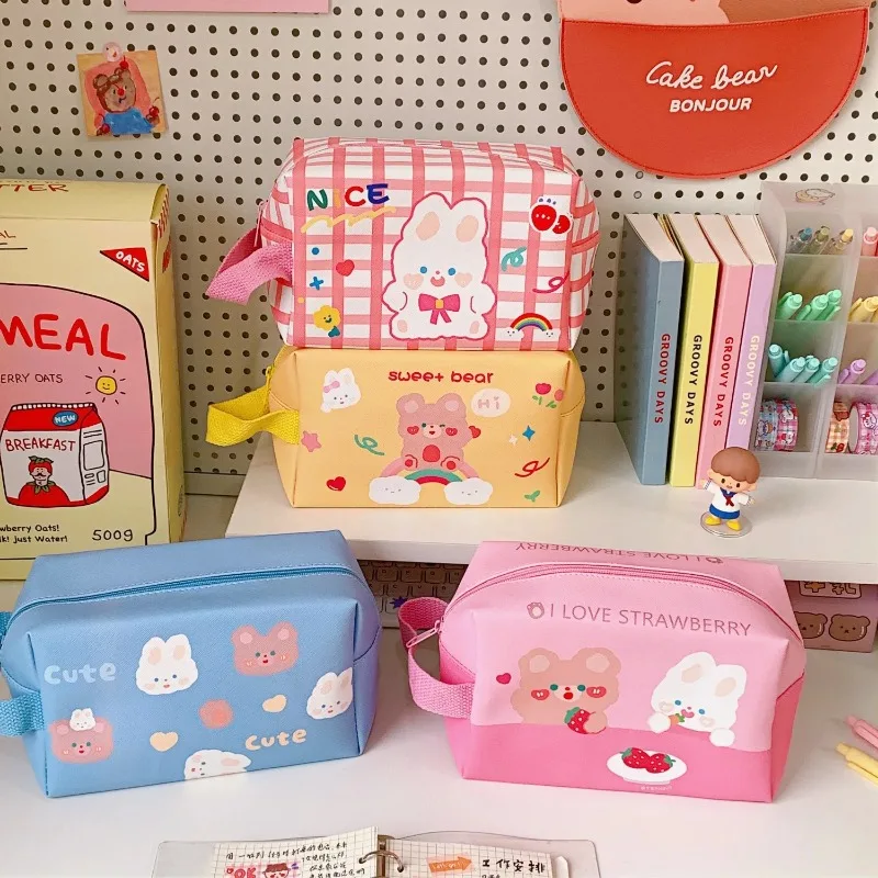 Cartoon Bear Cosmetic Bag for Girls, Portable Storage Bag, Wash Bag, Ins Wind, Lovely, Large Capacity, Japan and South Korea