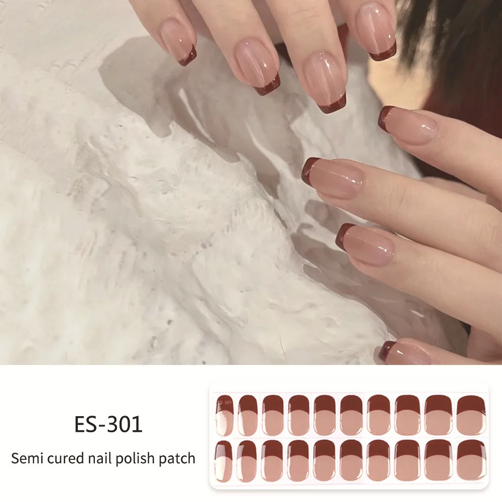 【ES301-400】20팁 세미큐어 젤 네일 스티커 UV 램프 필요 풀커버 네일 젤 폴리쉬 랩 매니큐어 프레스온 네일 데칼