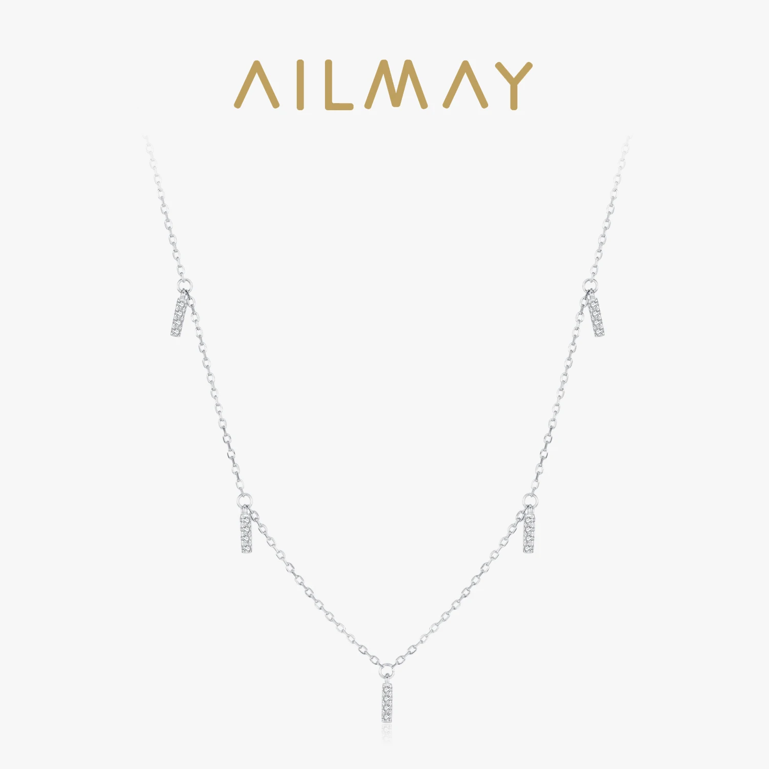 Ailmay High Quality 925 Sterling Silver Elegant Sparkling Zircon Link Chain Necklaces For Women Girls Party Accessories Jewelry