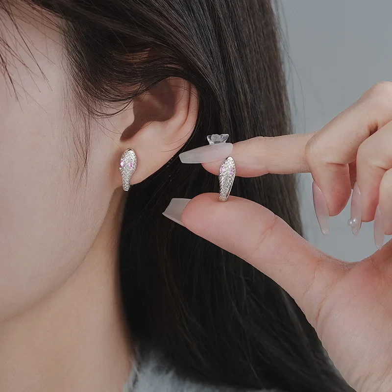 New Year of The Snake Cute Diamond Serpent Earrings Fashion Light Luxury Stud Ear Jewelry for Women