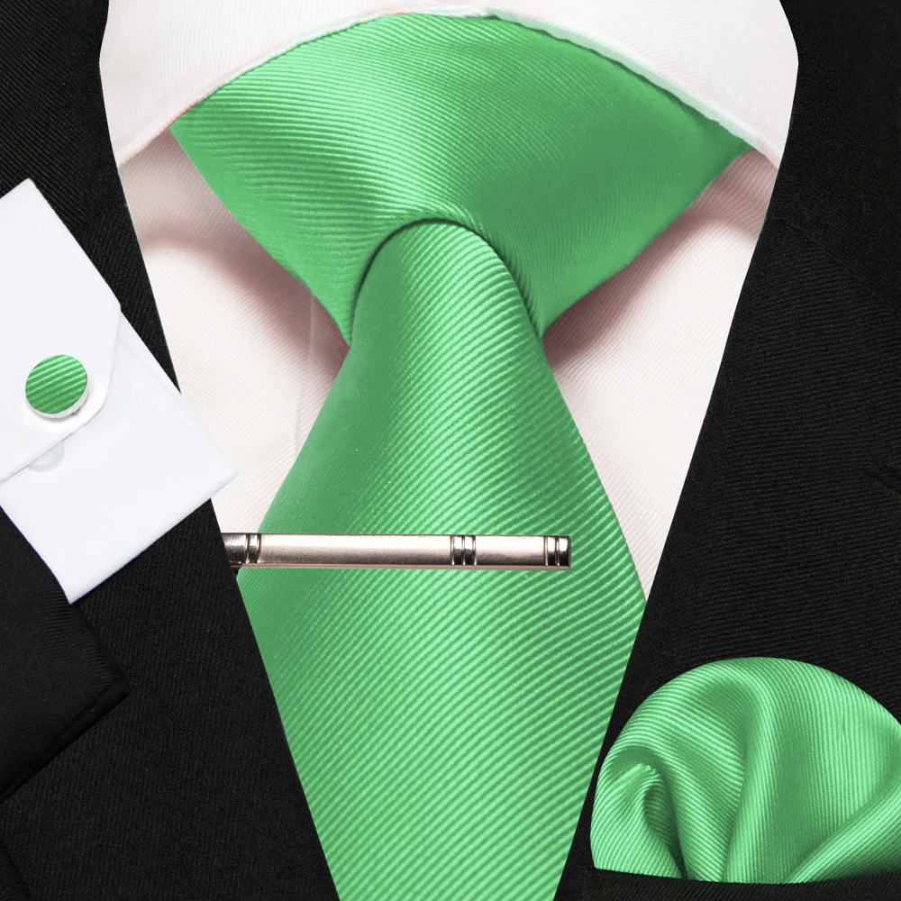 Klassische Seidenkrawatte für Herren in Rot, Blau, Grün, Business-Hochzeitskrawatte für Männer, Set mit Einstecktuch und Manschettenknöpfen, Geschenk für den Bräutigam – Detail 17