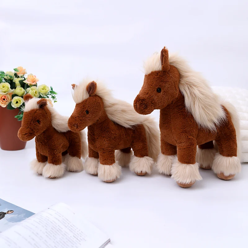 Juguetes de peluche de caballo realista para niños, animales de peluche suaves, muñecas de Pony Plusies realistas para niños, regalos de Navidad, decoración del hogar, 25-40cm