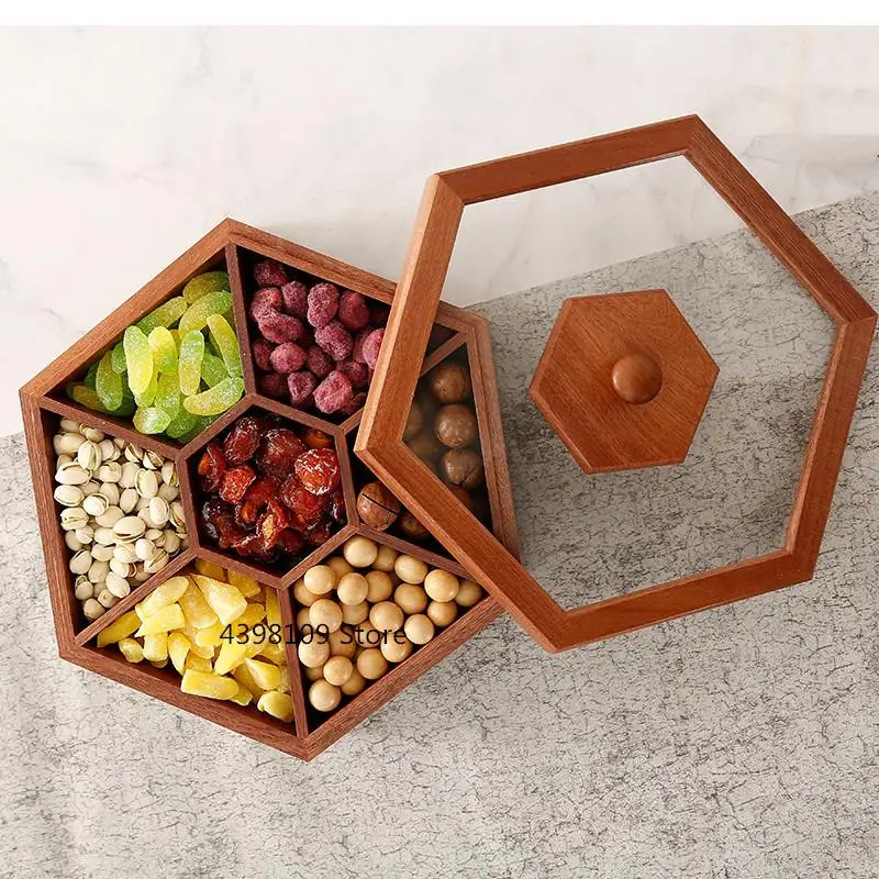 Wooden with Lid Dried Fruit Plate Snack Platter Household Candy Box New Chinese Modern Living Room Storage