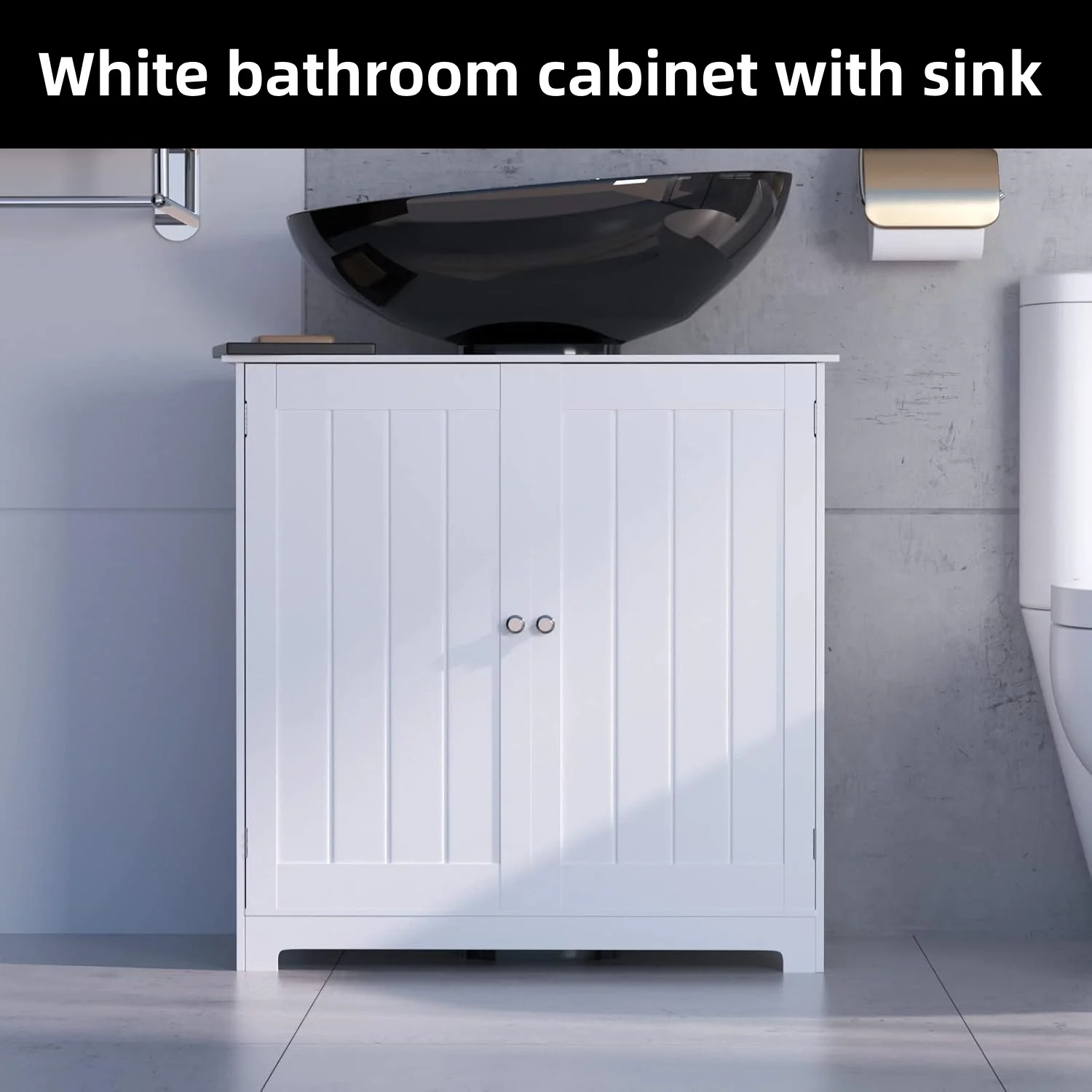 BRIEFNESS Washbasin storage cabinet White sink cabinet 2 door bathroom cabinet Adjustable shelves Base cabinet washbasin