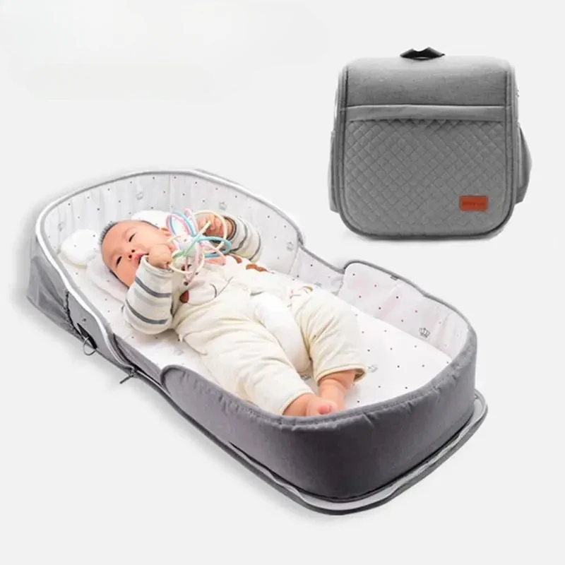 

BE58: Folding Portable Newborn Baby Crib, Bionic Bed with Mommy Bag Backpack, Middle Bed for Infants, Moving Baby Sleeping Bed