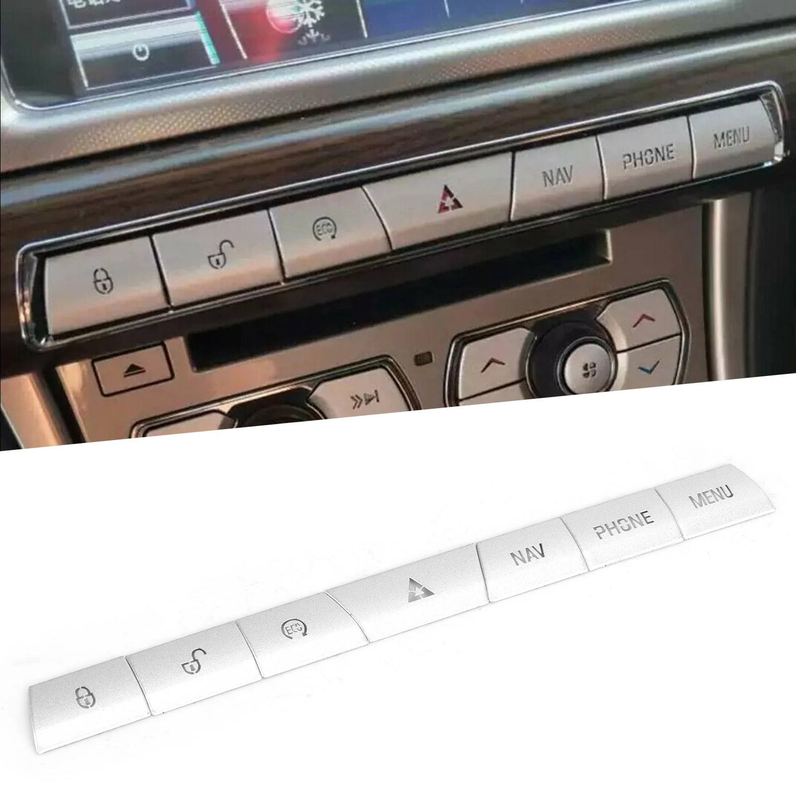 

7Pcs Multimedia Panel Button Cover Sticker Silver Aluminium Alloy Fit for Jaguar XF 2012‑2015 Car Interior Trim