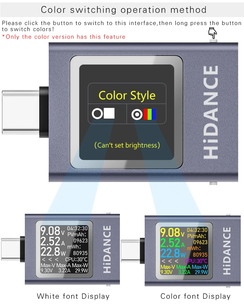 HDC-085C DC 4.5-50V 0-12A PD3.1 Multi-function Digital Display DC Voltage Ammeter Power Meter Type-c Cell Phone Charging Tester