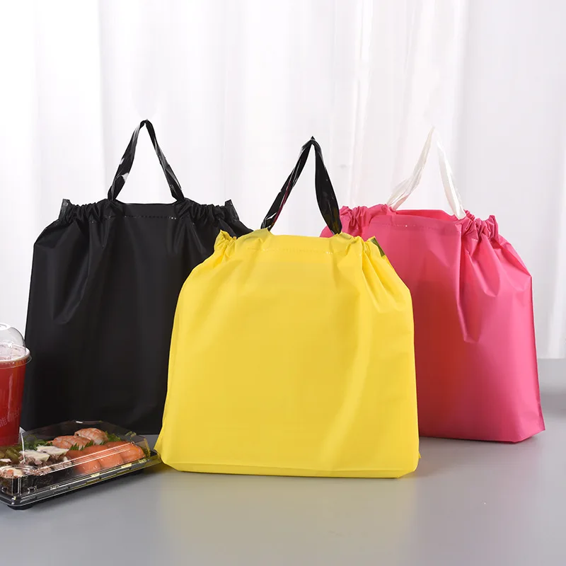 50pcs Thick Plastic Bags with Handles Colorful solid color Fast Food Bento Packaging Bag Clothing Boutique Store Shopping Bag