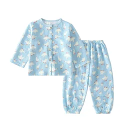 Boys Girls Pajamas Baby Suits Clothes Muslin Cotton Short Sleeve Homewear Children Family Outfits Shirt Tops+Pants 2PC 1-10T