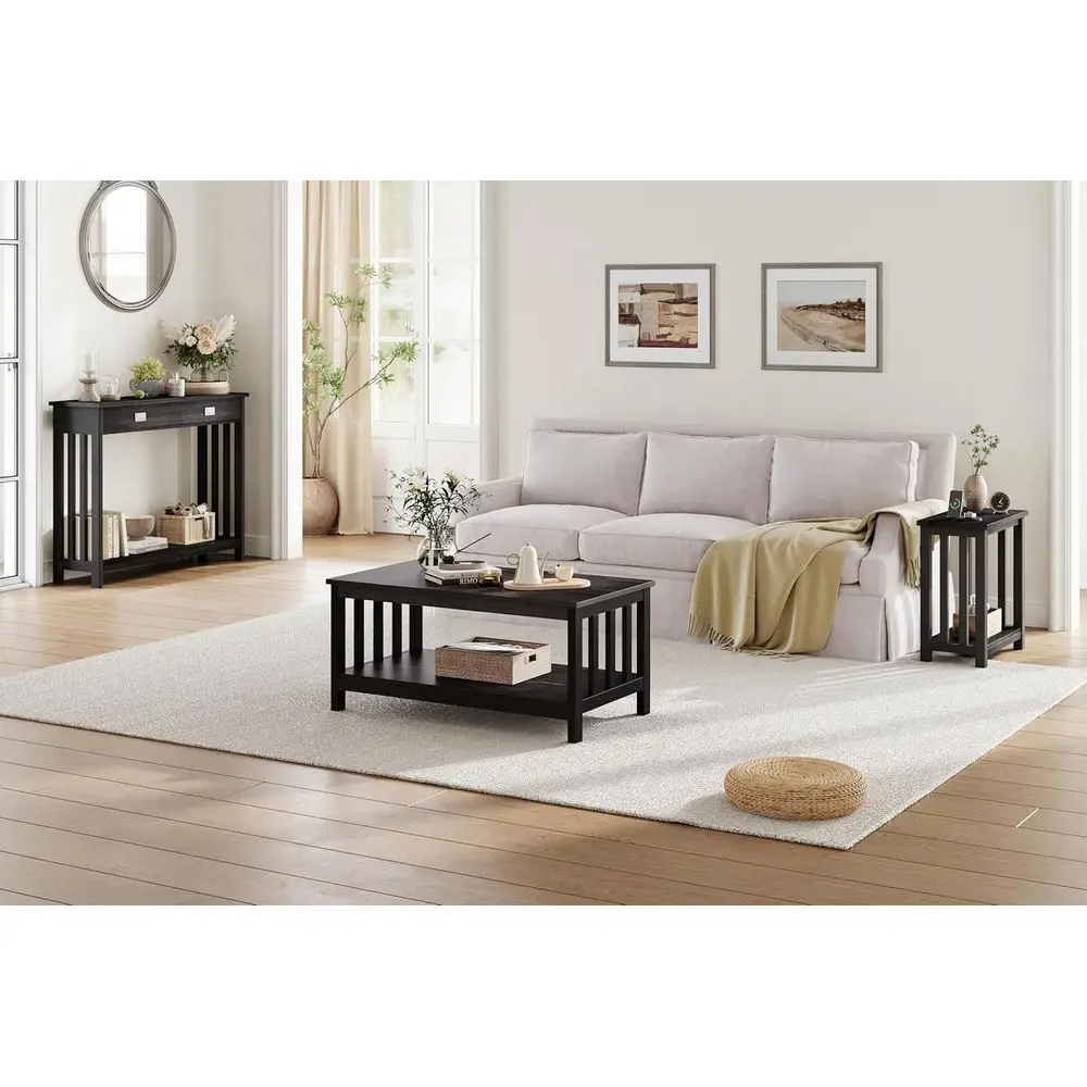 Table basse en bois noir avec étagère, 40 meubles de salon