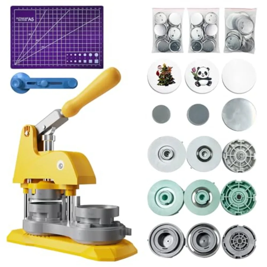 

Button Maker Machine 3 Sizes DIY Pin Making Machine 1+1.25+2.25 inch Interchangeable Button-Models Badge Button Press Machine w