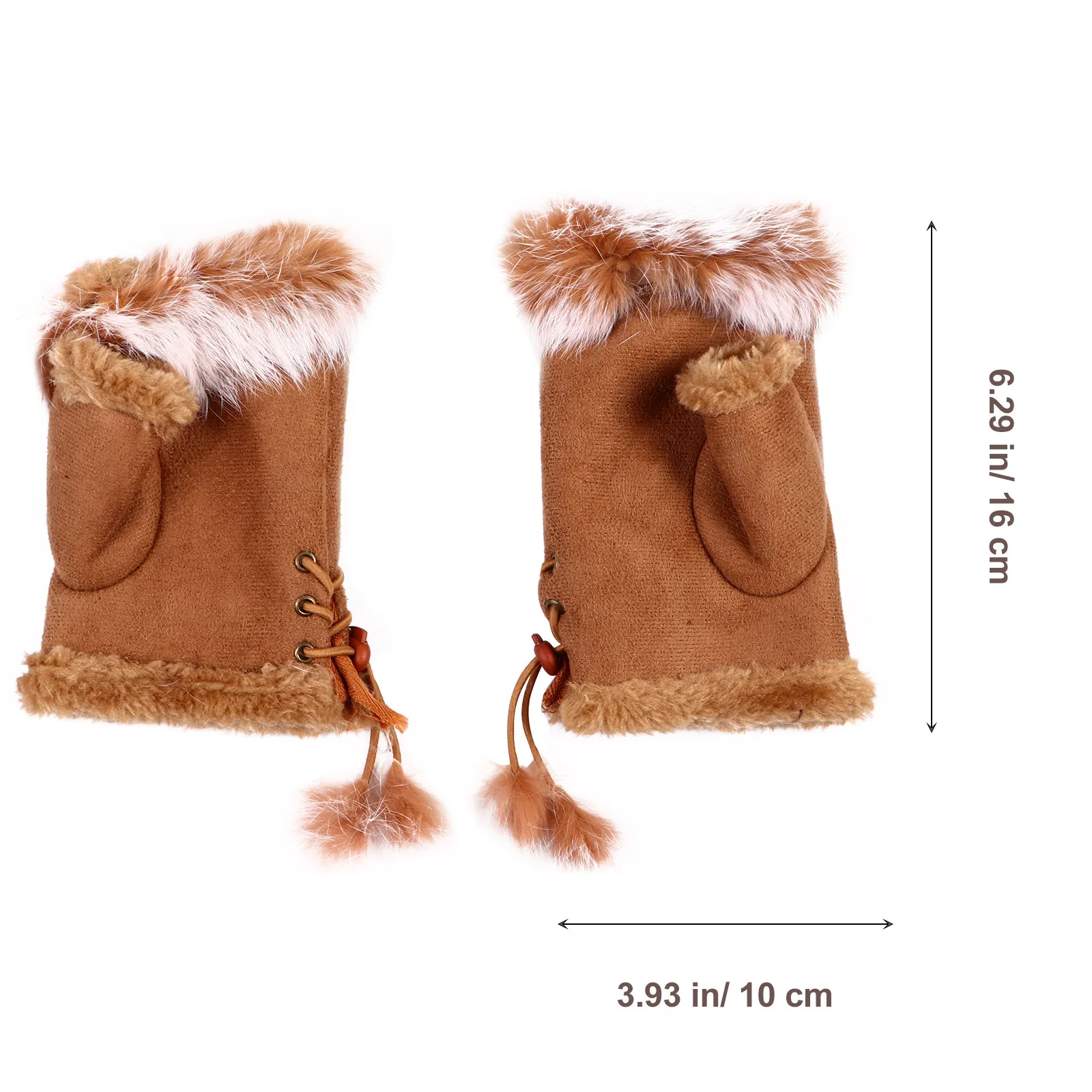 1Pair Stylish Suede Half Finger Gloves for Women Easy Wear Adjustable Wrist String Winter Warm Cold Weather Driving Outdoor
