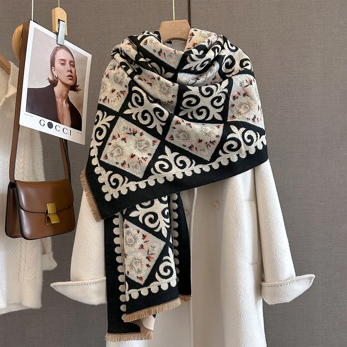 Neue Mode Winter Duplex Druck Kaschmir Schal Frauen Hohe Qualität Verdicken Wrap Schal Damen Pashmina Jacquard Schals Luxus – Detail 17